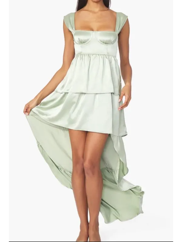 WeWoreWhat Corset High Low Maxi dress Fog Green size 4 - Image 2