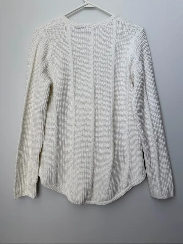 JEANNE PIERRE Cream Color Cable Knit Crewneck Sweater Size Small - Image 3