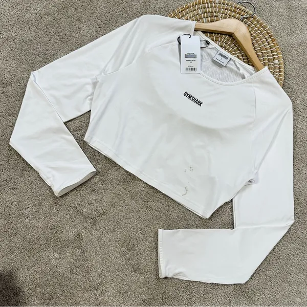 NWT Gymshark Women’s Training Crop Longsleeve Shirt Top Activewear in White L - Image 2