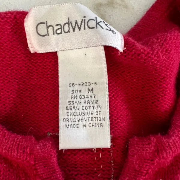 Chadwicks Red Snowman Sequin Beaded Ugly Christmas‎ Sweater Cardigan Womens M - Image 7