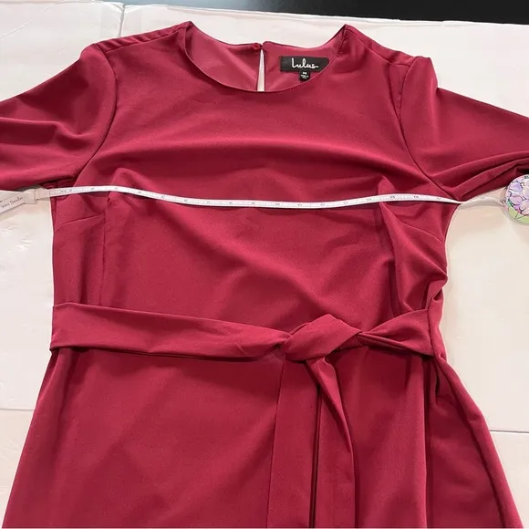 Lulus Last Love Song Burgundy Tie Waist 3/4 Bell‎ Sleeve Dress MEDIUM - Image 8