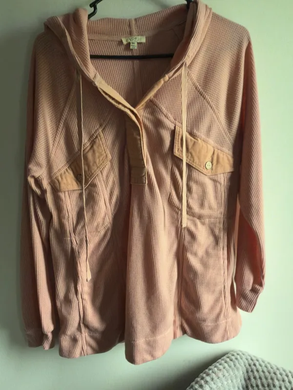 Kori America Waffle-Knit Hooded Pullover Jacket in Dusty Rose - Image 4