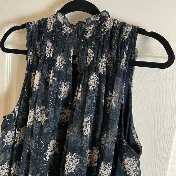 Joie Thelen Baltic Print Smocked Mini Dress Navy Blue Floral Sleeveless XL - Image 7