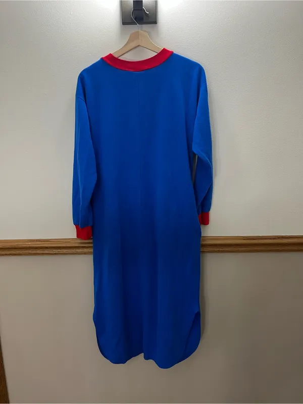 Vintage 80s 90s Cat Pajama Royal Blue Night Pajama Dress size medium/large - Image 3