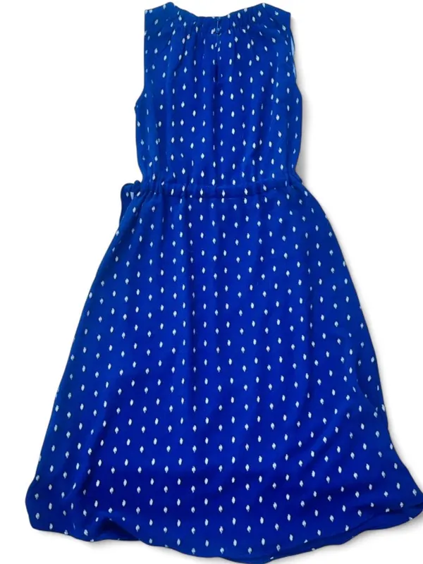 Juicy Couture Blue Polka Dot Fit & Flare Dress XS Belted Waist Y2K Feminine Midi - Image 4
