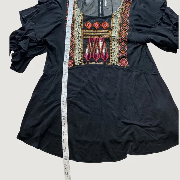 Free People Black Embroidered Ruffle Sleeve Mesh Tunic Top XS OB548394 - Image 5