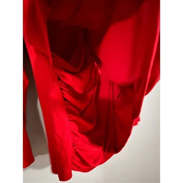 Boutique Red Long Sleeve Cross Front Pleated Hem Smocked Waist Shirt Large - Image 3