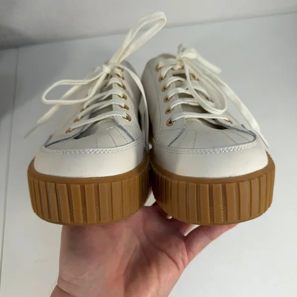 Sorel 10.5 Ona Ave Low Court Sneaker Platform Leather Sporty Chalk Gum Sole Shoe - Image 10