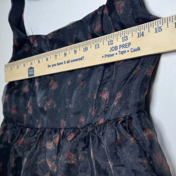 NWT Whimsigoth Floral Organza Midi Dress Black Rose Tie Shoulder‎ Smocked XS - Image 8