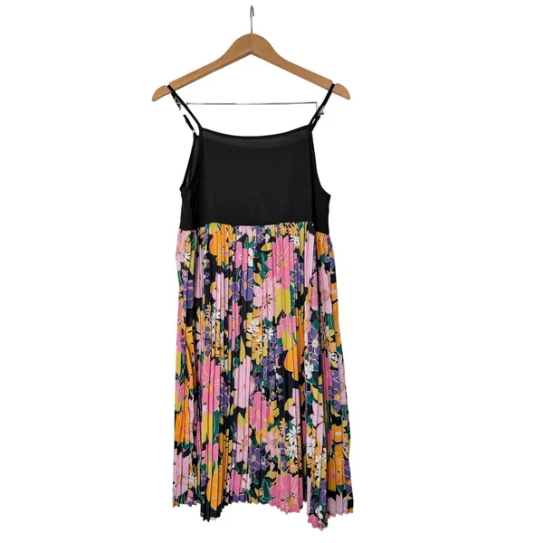 Gracia Midi Pleated Dress Size XL Floral Spaghetti Strap‎ Square Neck NEW - Image 3
