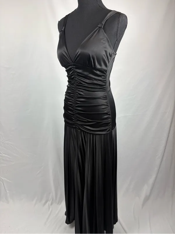 Taboo Black Dress Evening Gown Ruched Satin Maxi Dress - Elegant Evening Style - Image 4