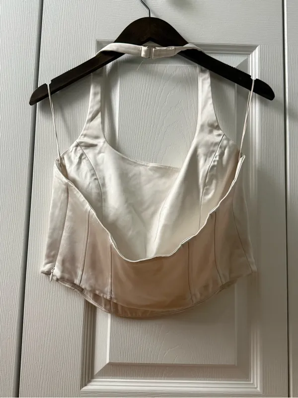 Aritzia Wilfred Dusk Satin Halter Top in White Birch - Image 3