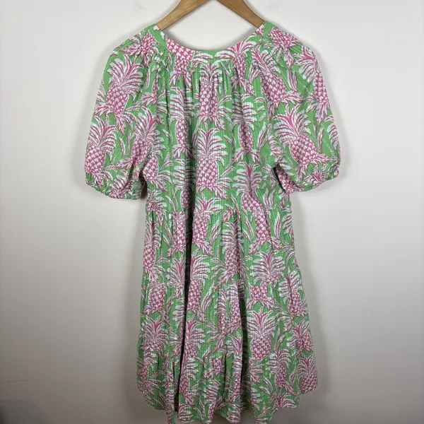 Crown Ivy Dress Sz‎ S Pineapple Green Cottage Tiered Tropical Puff Short - Image 8
