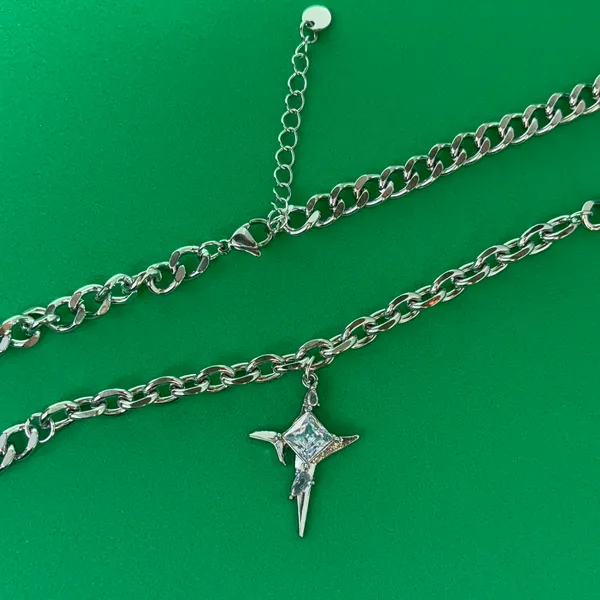 CZ Star Pendant Necklace for Men Women Streetwear Unisex Punk Hip Hop Necklace - Image 2