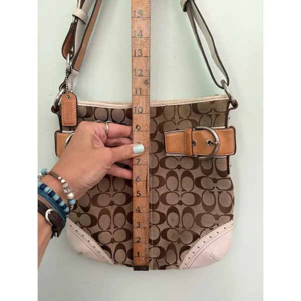 Coach Signature Stripe Buckle Crossbody Shoulder Bag‎ 1487 Khaki White Y2K - Image 3