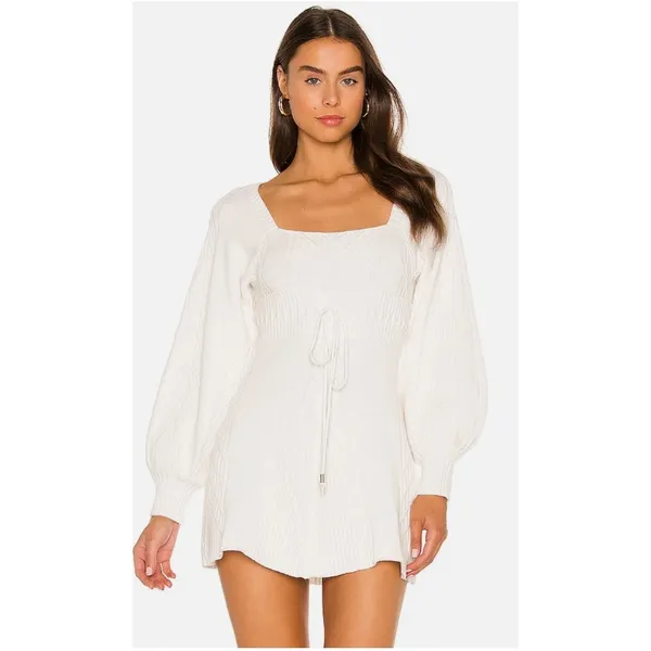 Free People Women's White Emmaline Knit Mini Sweater Dress Size‎ Large NWT - Image 2