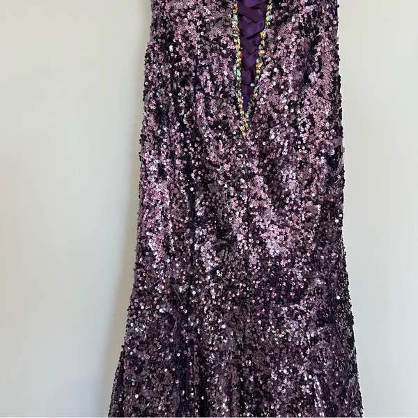 Cinderella Divine Purple‎ Strapless Sequin Beaded Corset Back Long Gown Dress 4 - Image 8