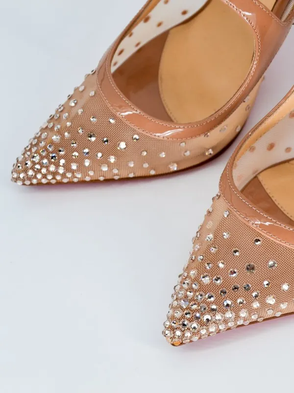 Christian Louboutin Twistissima Strass Nude Mesh Crystal Pumps 37 - Image 6