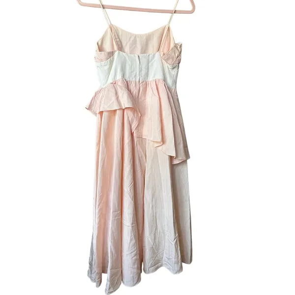 GUNNE‎ SAX By Jessica Mcclintock Pink Long Dress Size 6 Bow Asymmetrical Ruffle - Image 3
