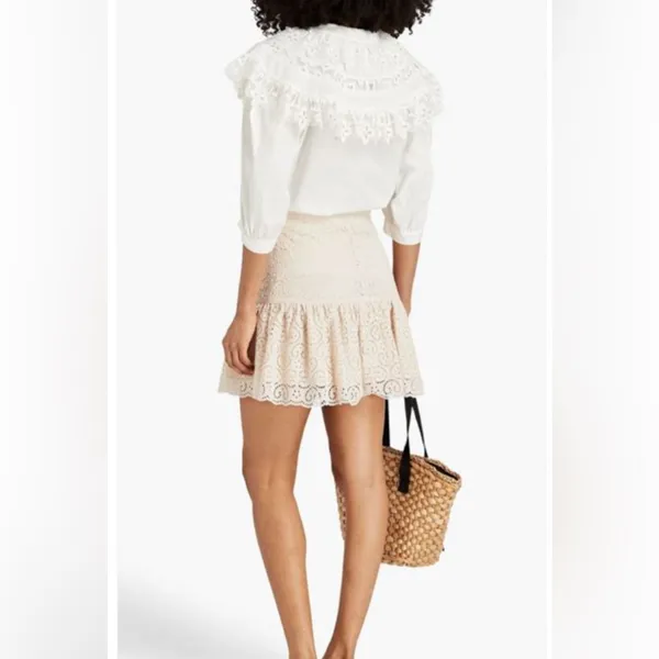 Sandro Ruffled broderie anglaise cotton mini skirt - Image 3