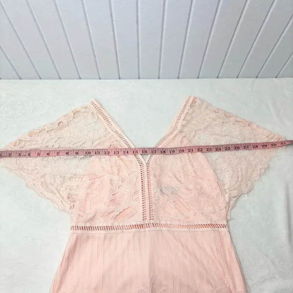 Boohoo Peach Lace Mini Dress Size‎ 10 V-Neck Sheer Sleeve Romantic - Image 9