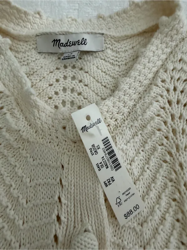NWT Madewell Pointelle Knit Button Front Sweater Vest Cream XS - Image 5