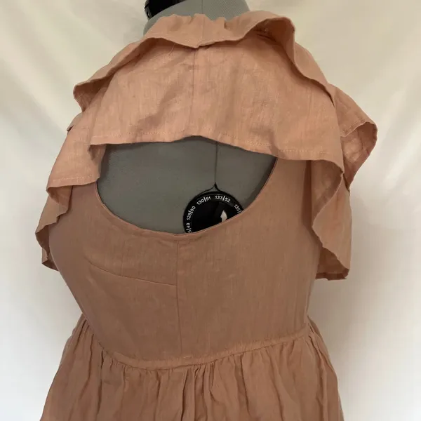 One Shoulder Ruffle Boho Festival Dress Sz14 Neutral Cottagecore Boohoo Y2K New - Image 5