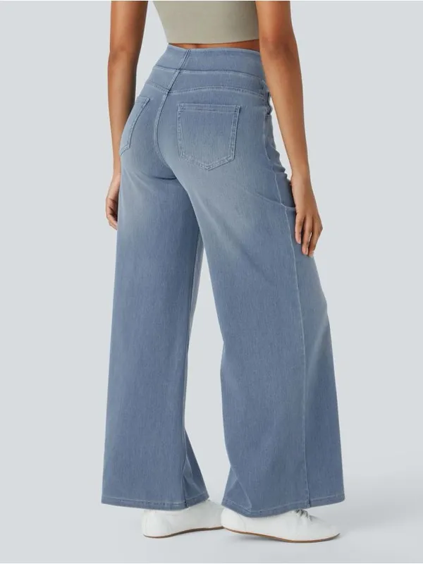 Halara Flex High Waisted Pockets Baggy Wide Leg Washed Casual Jeans Size Large - Image 3