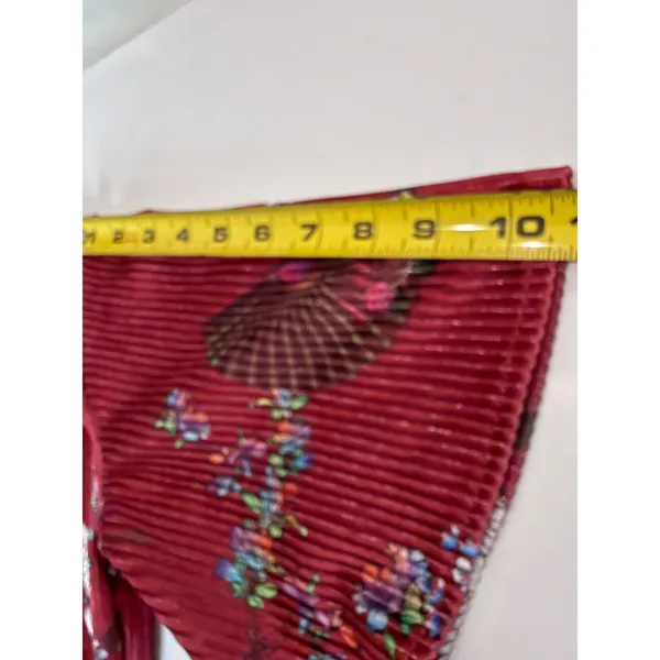 Burgundy Red‎ Crane Floral Pleated Qipao Cheongsam Dress Mandarin Collar L - Image 10