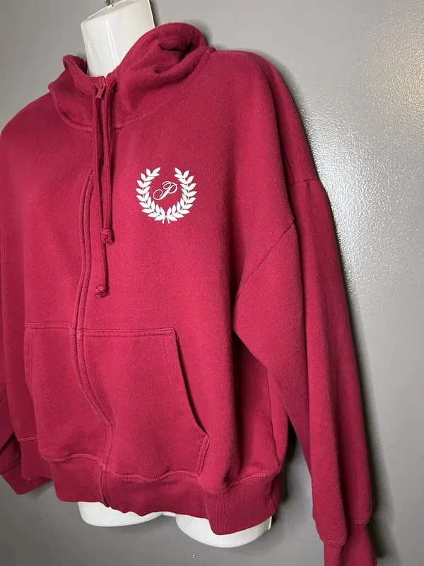 PINK Victoria's Secret Hoodie Womens Medium Red Full Zip Fleece Logo Sweatshirt - Image 4