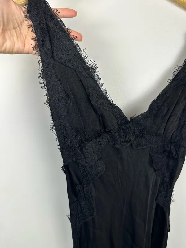 Sndys Gina Black Lace Trim Satin Maxi Dress Women’s‎ Sz L - Image 4