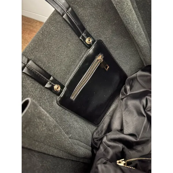 ZaraWomen Black Leather Shoulder Bag or‎ Tote with Gold Hardware - Image 8