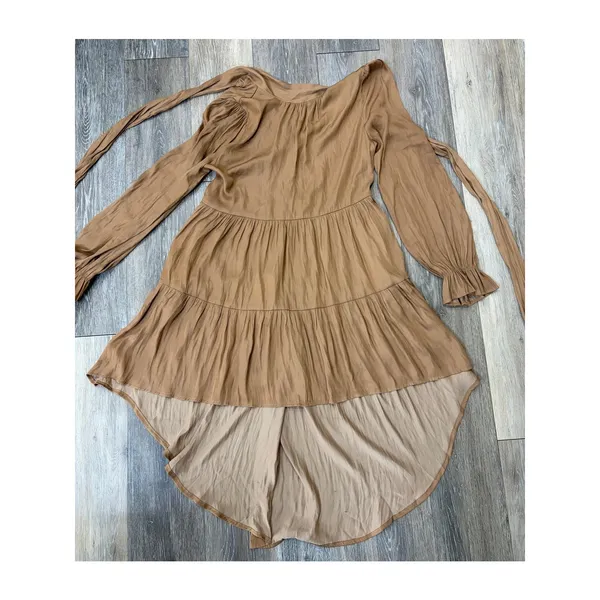 Mustard Seed Dress XS Tan High Low Tiered Boho Long Sleeve Mini - Image 4