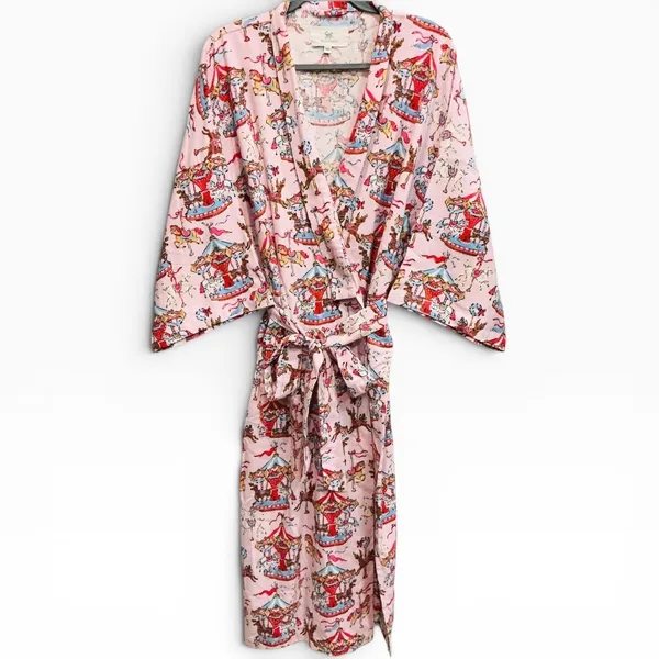 Printfresh Carousel Organic Cotton Robe Pink L XL Kimono Kathy Hilton Collab NWT - Image 2