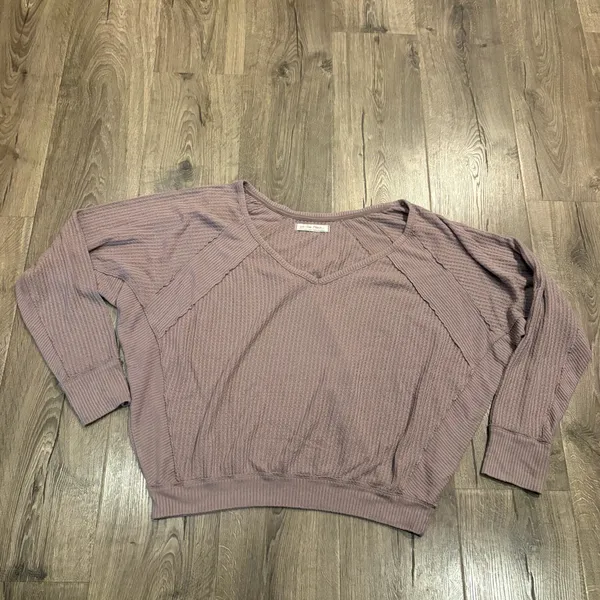 We The Free People Santa Clara V-neck Thermal Top S Oversized Gray Lavender Boho - Image 8