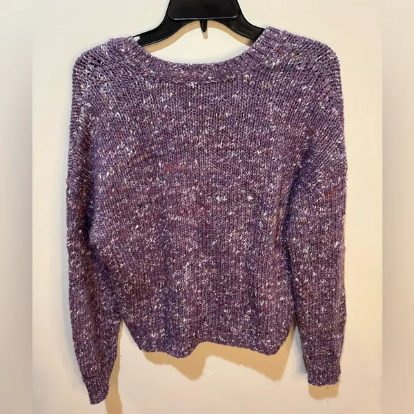 Intermix Purple Marled Baby Alpaca Merino Wool‎ V-Neck Sweater sz Small - Image 2