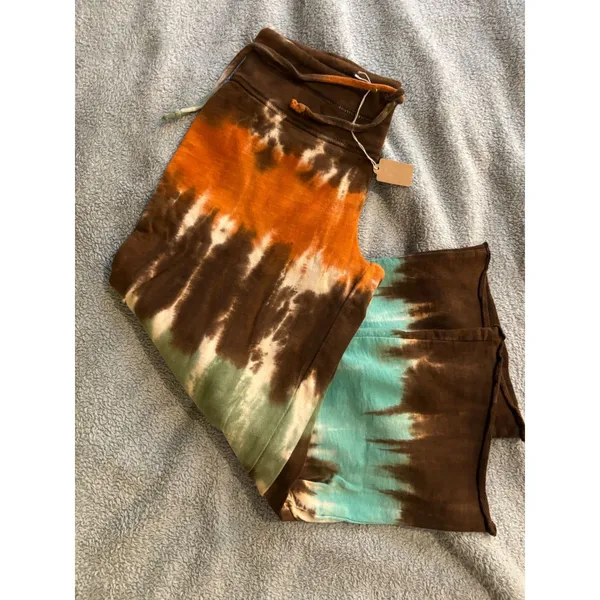 2DYE4 by Fettucini Tie Dye Sweatpants‎ XS Brown Orange Green Blue Wide Leg USA - Image 2