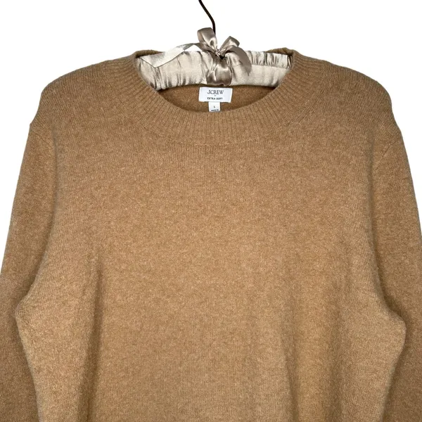 J Crew Sweater Womens L Tan Extra Soft Wool Blend Crewneck Classic Minimalist - Image 2
