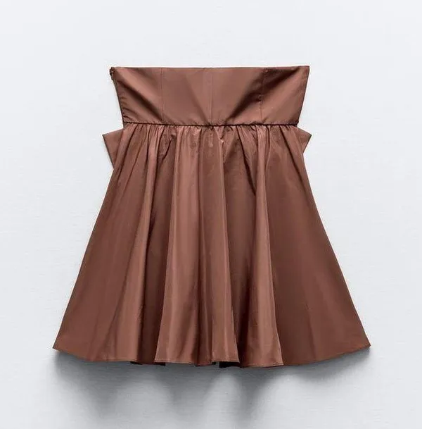 dress brown mini bow sleeveless ruffle bohemian wedding summer vacation - Image 8