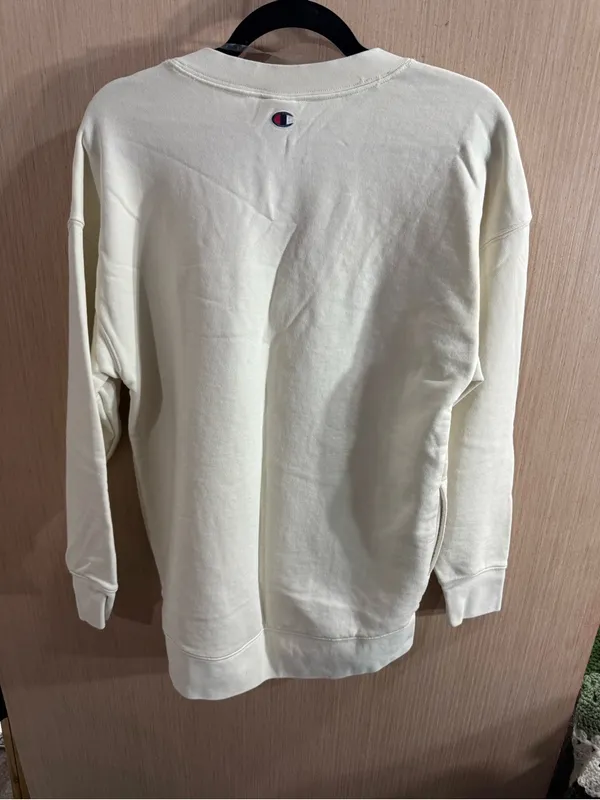 Women’s Champion Cream Cotton Oversized V-Neck Pullover Sweatshirt Size XS - Image 5