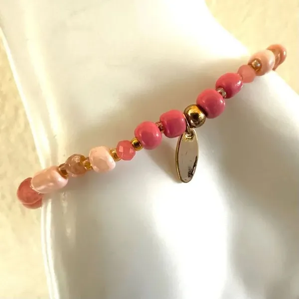 Anthropologie Serefina pink yellow beaded stretchy bracelet - Image 5