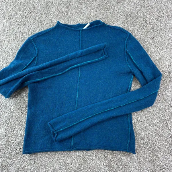 We The Free 100% Cashmere Sweater Women XS Roll Neck Seam Detail Blue Boho Indie - Image 2