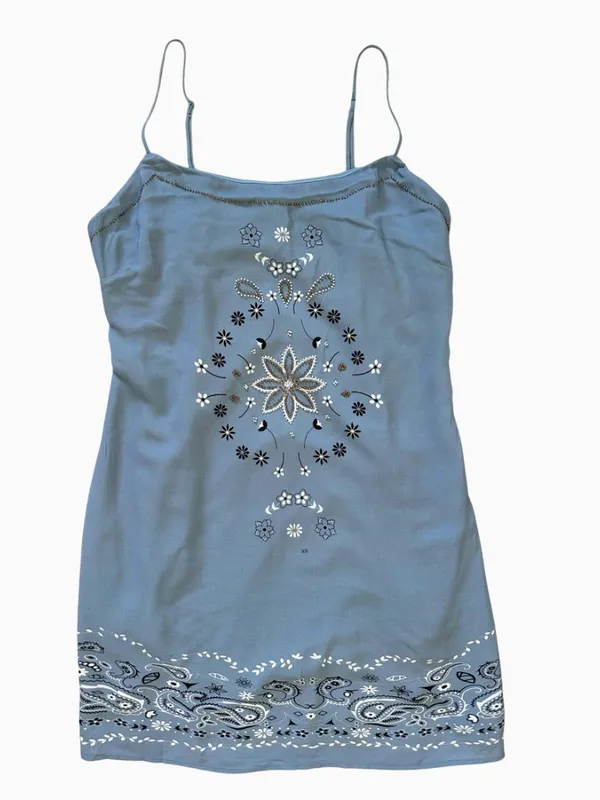 Wild Fable Blue Bandana Paisley Mini Shift Dress Size XS Country Coastal - Image 3