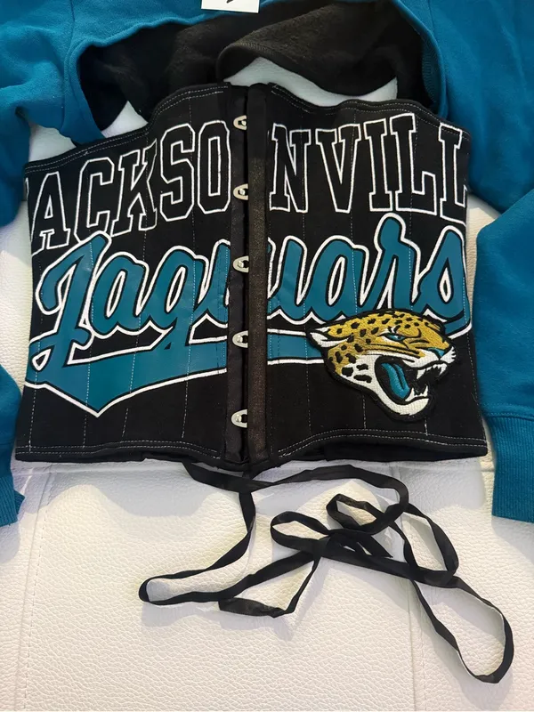 Jacksonville Jaguars Reworked Snap Corset Sweatshirt Shrug - Image 3