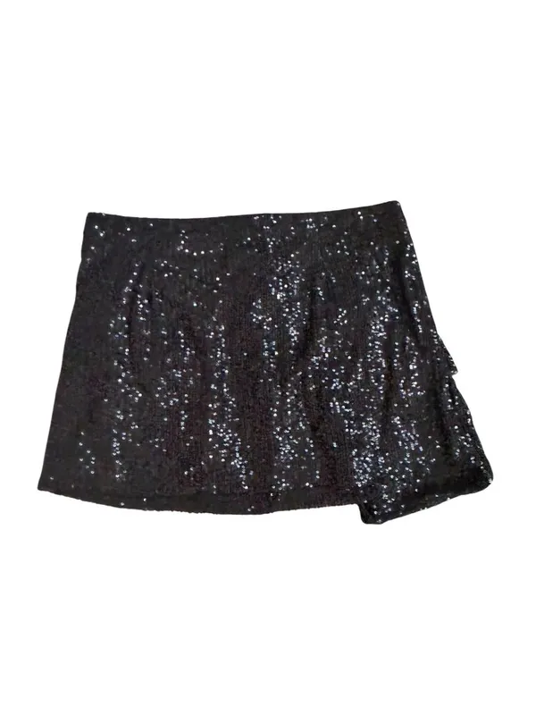 STEVE MADDEN Black Sequin Cargo Pocket Skirt Size Large - Image 4