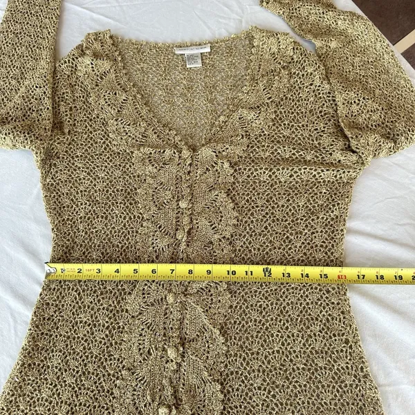 Vintage Y2K Crochet Silk Cotton Newport News Top M Sheer Ruffle Regency Fairy - Image 14