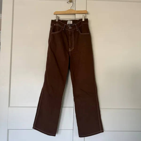 Reformation Cowboy High Rise Straight Jeans Chocolate Brown Contrast Stitch 26 - Image 6