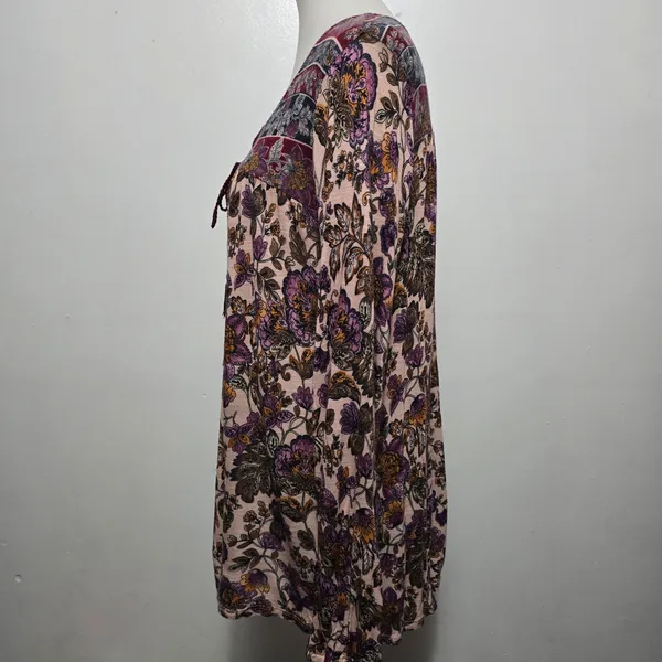 Hannah Blush Floral Tassel Tie Knit Blouse Size Large Bohemian Peasant - Image 3