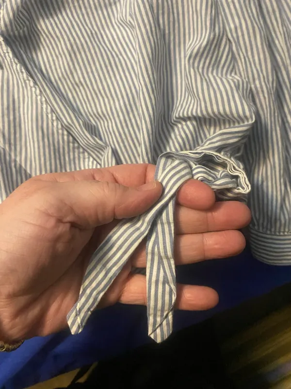 Women’s Madewell Blue and White Striped cropped shirt with tie - Image 2
