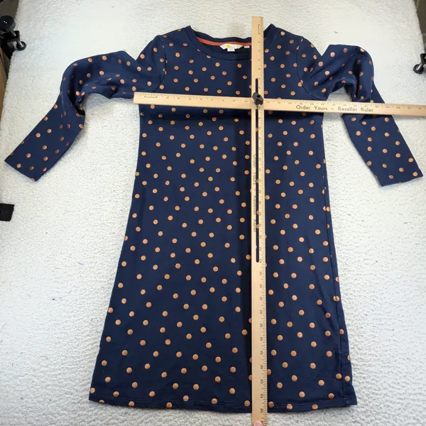 Boden Navy Blue Copper Metallic Polka Dot Cotton Long Sleeve Tunic Dress US 4R - Image 3